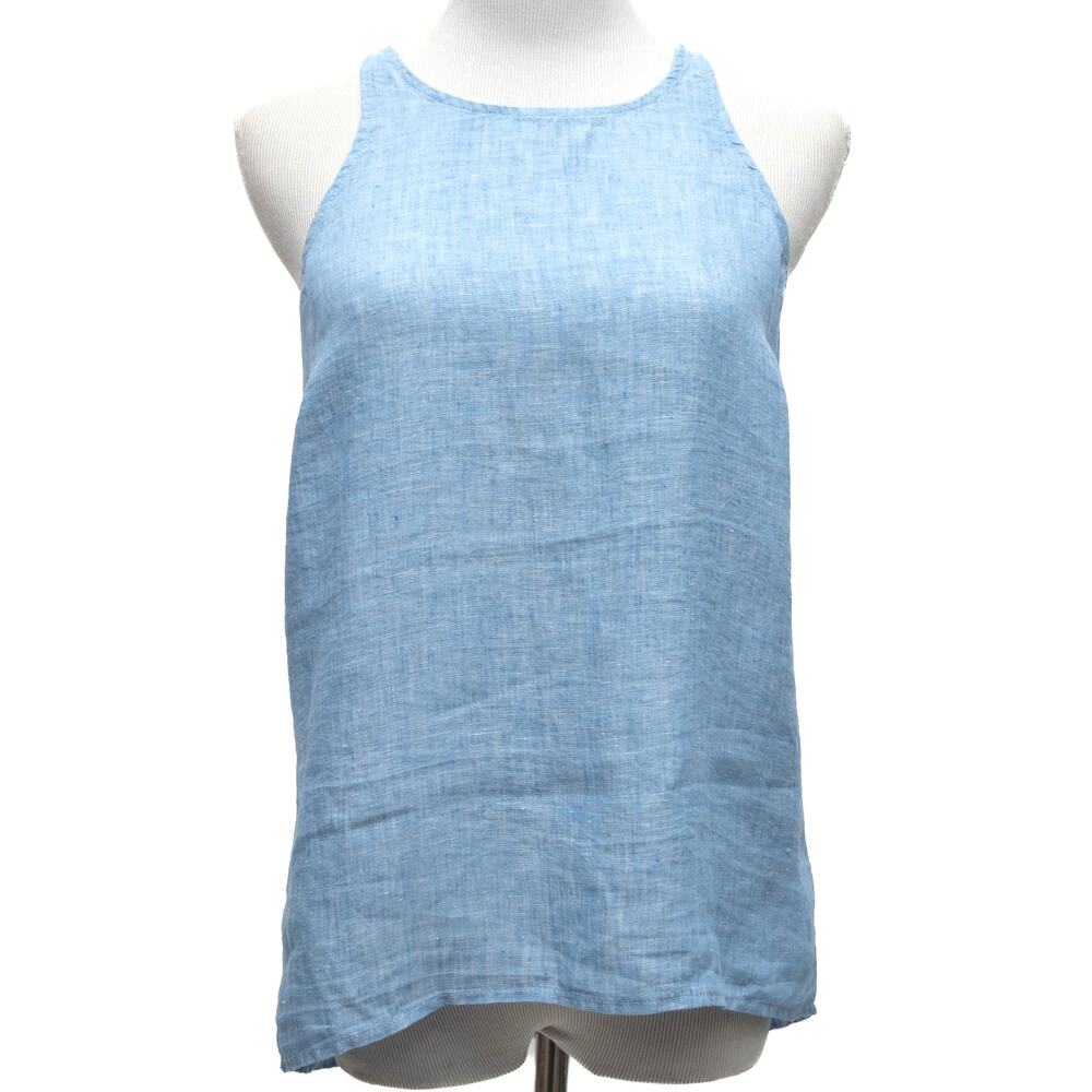 New Joie Blue Chambray Delave Sleeveless Button-Back Linen Dany Top Size XXS